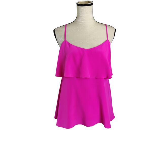Lilly Pulitzer Women's Sz M Tiered Sunset Top 100% Silk Mambo Pink Flowy Tank - Picture 1 of 6